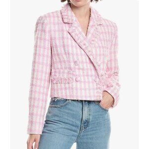 English Factory Women’s Boucle Blazer Pink White Check Size Medium jacket tweed